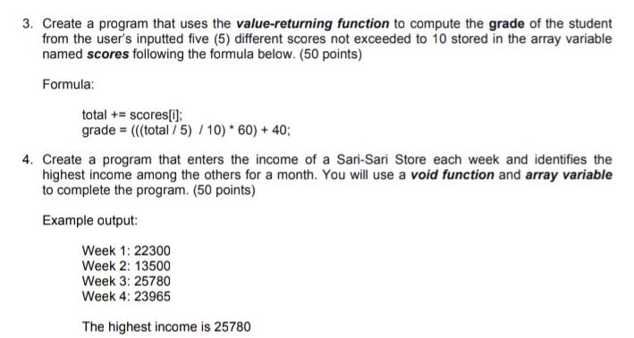 Solved 3. Create a program that uses the value-returning | Chegg.com