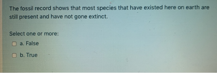 Solved The Fossil Record Shows That Most Species That Have | Chegg.com