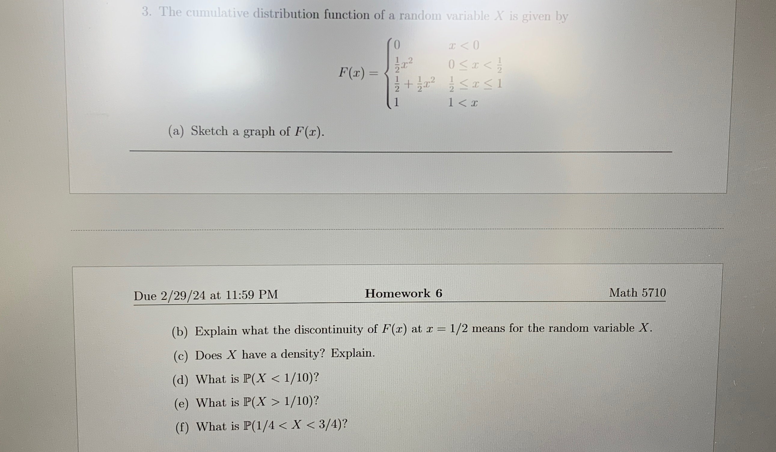 Solved The cumulative distribution function of a random | Chegg.com
