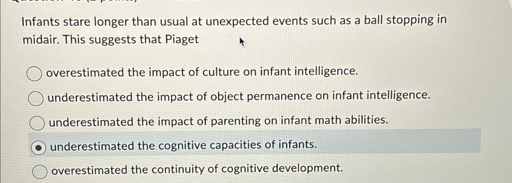 Solved Infants stare longer than usual at unexpected events