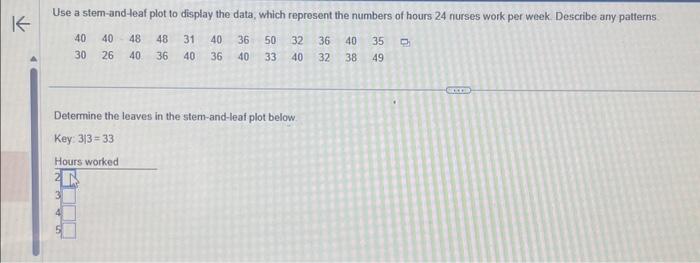 Solved Determine the leaves in the stem-and-leaf plot below | Chegg.com