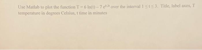 Solved Use Matlab to plot the function T = 6 In(t) - 7021 | Chegg.com