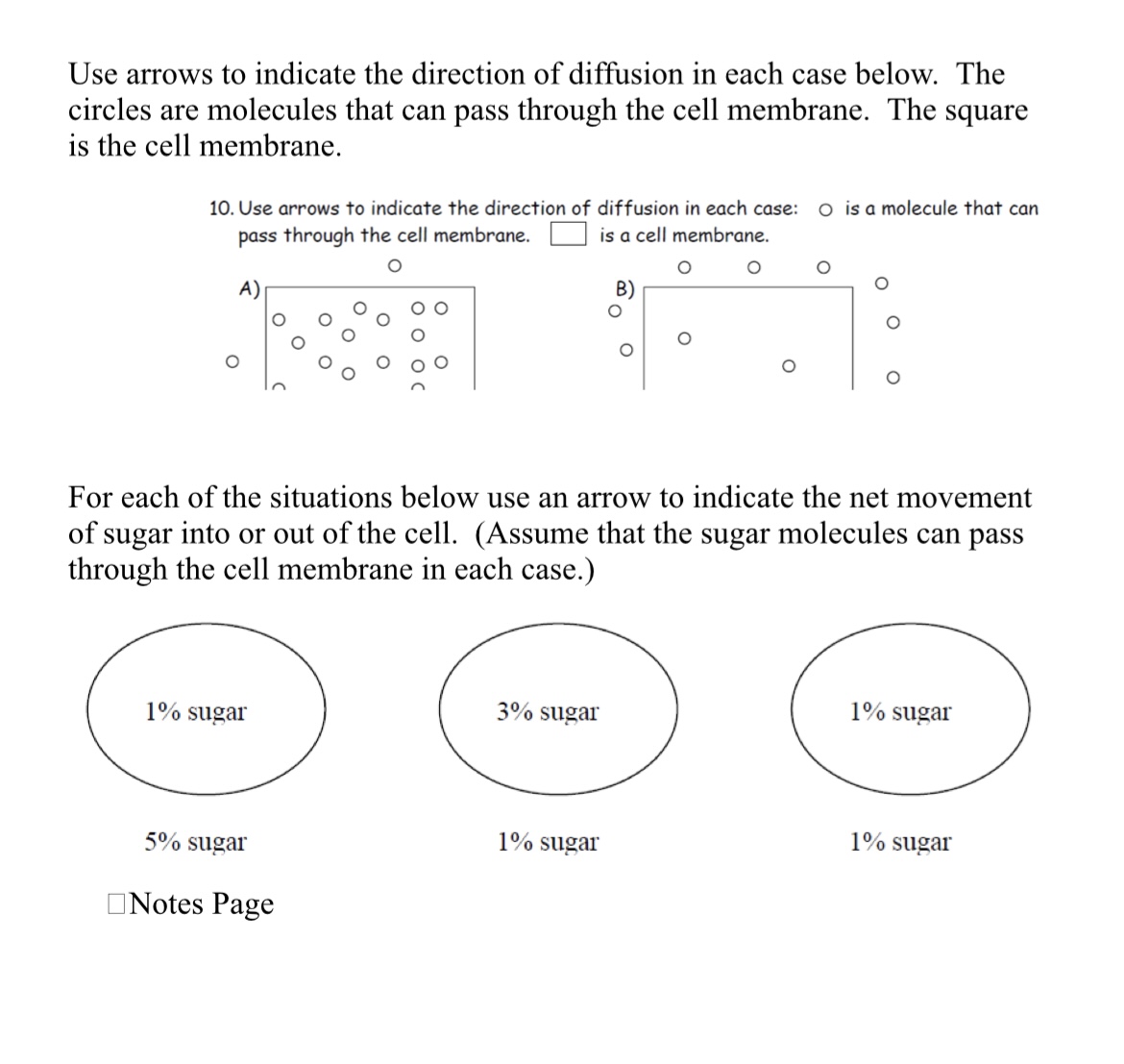 Solved Use arrows to indicate the direction of diffusion in | Chegg.com