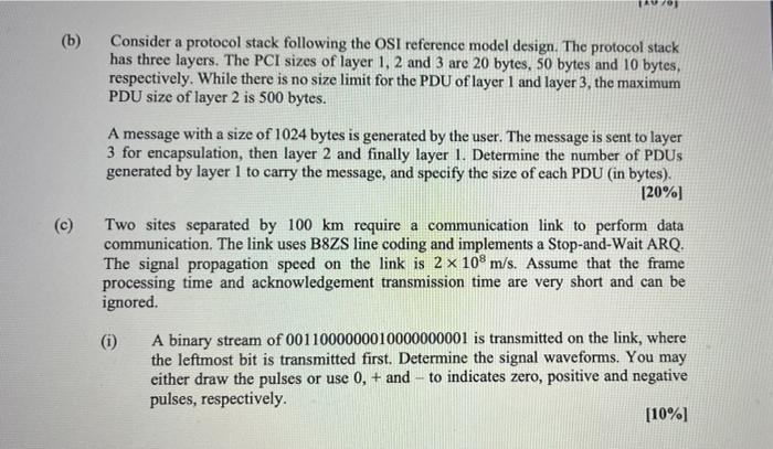 Solved (b) Consider a protocol stack following the OSI | Chegg.com