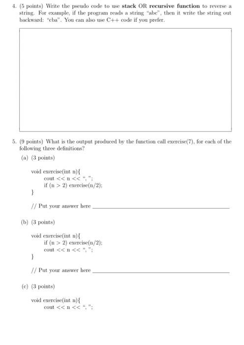 Solved 4. (5 points) Write the pseudo code to use stack OR | Chegg.com