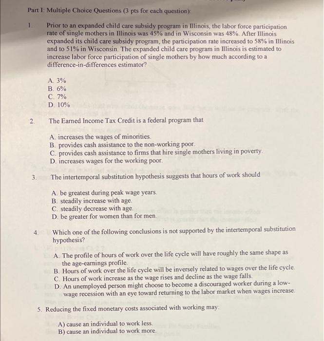 Solved Part 1: Multiple Choice Questions (3 pts for each | Chegg.com