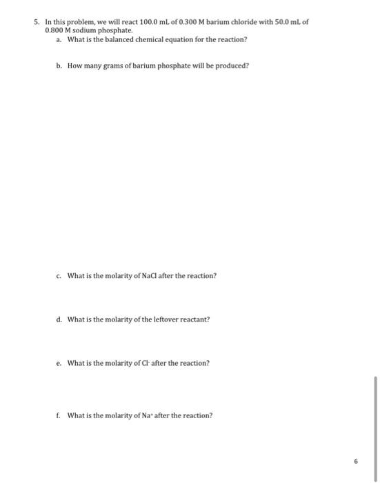 Solved Name Molarity of Leftover lons via ICE Tables In Chem
