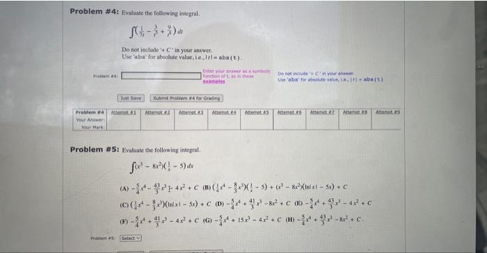 Solved Problem \&4: Evaluate the following integral. | Chegg.com