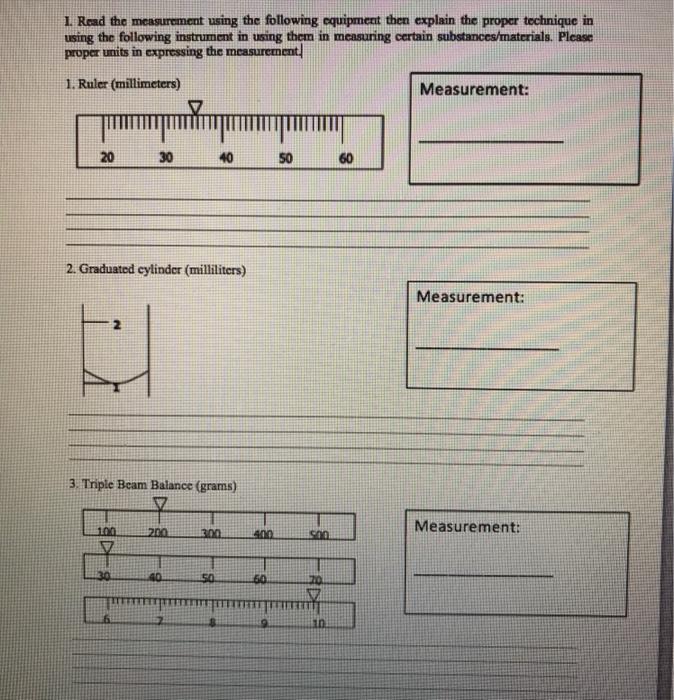 Solved I. Read the measurement using the following equipment | Chegg.com