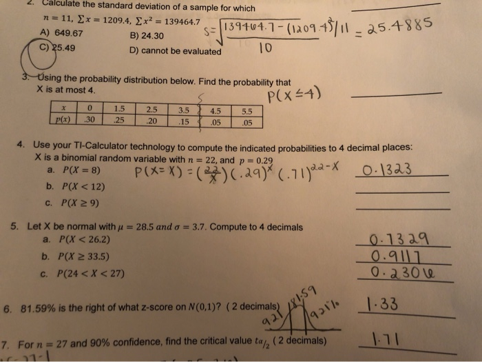 Solved 2. Calculate the standard deviation of a sample for | Chegg.com