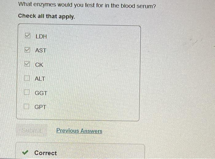 Solved What enzymes would you test for in the blood serum?