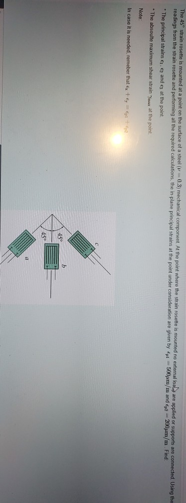 Solved The 45° strain rosette is mounted at a point on the | Chegg.com