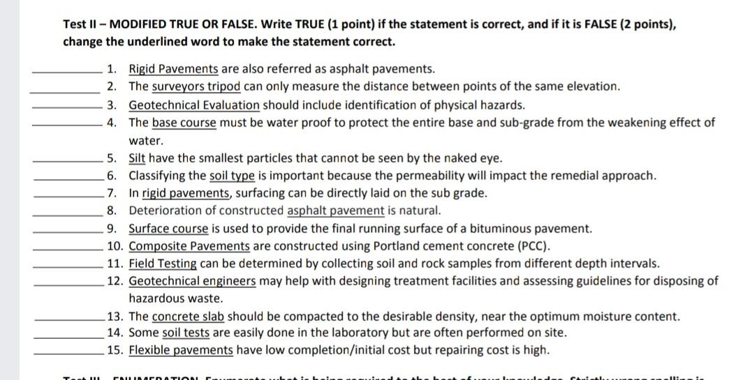 Solved Test II - MODIFIED TRUE OR FALSE. Write TRUE (1 | Chegg.com