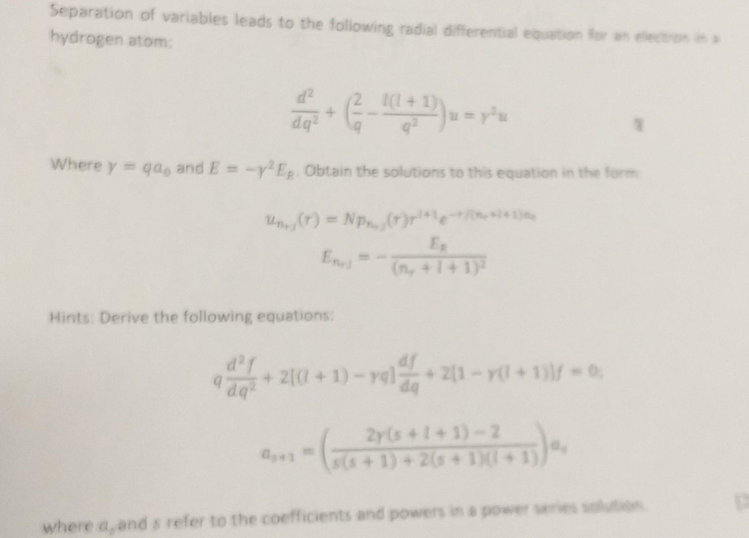 Solved Separation of variables leads to the following radial | Chegg.com