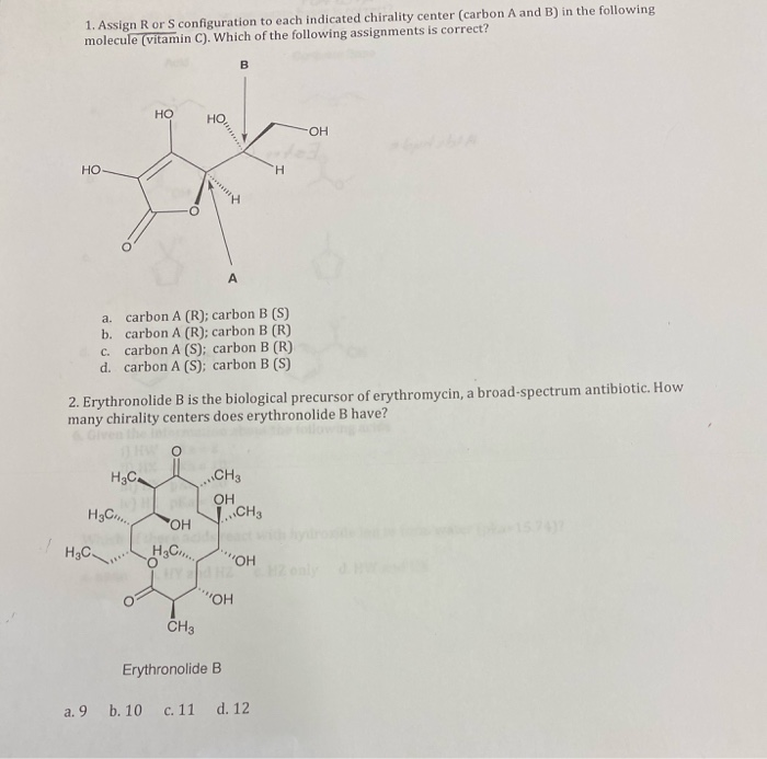 assign r s configuration to the following molecule