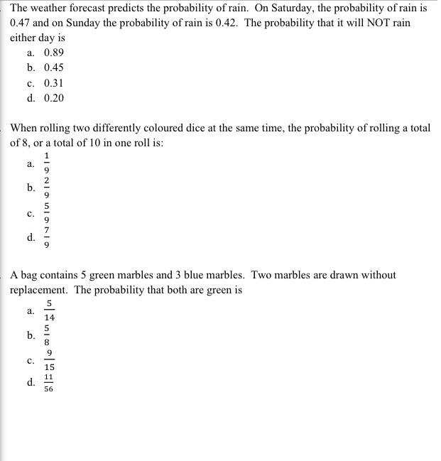 Solved The weather forecast predicts the probability of | Chegg.com