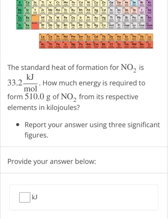 Solved The standard heat of formation for NO2 is 33.2molkJ.