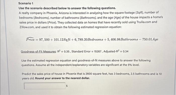 Solved Scenario 1 Use the scenario described below to answer | Chegg.com