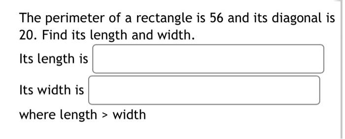 how to find perimeter of rectangle with diagonal and width