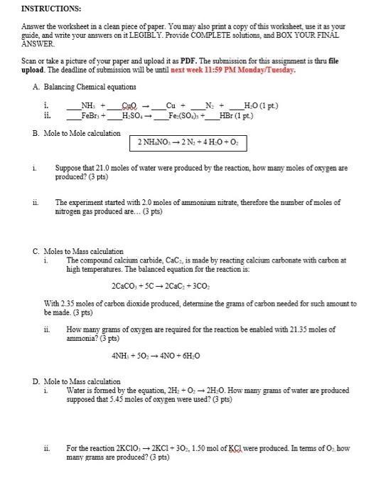 Solved INSTRUCTIONS: Answer the worksheet in a clean piece | Chegg.com