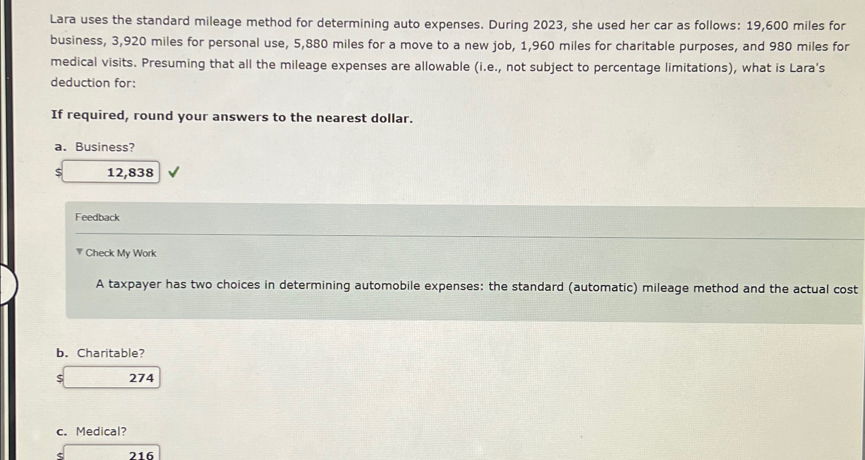Solved lara uses the standard mileage method for determining chegg