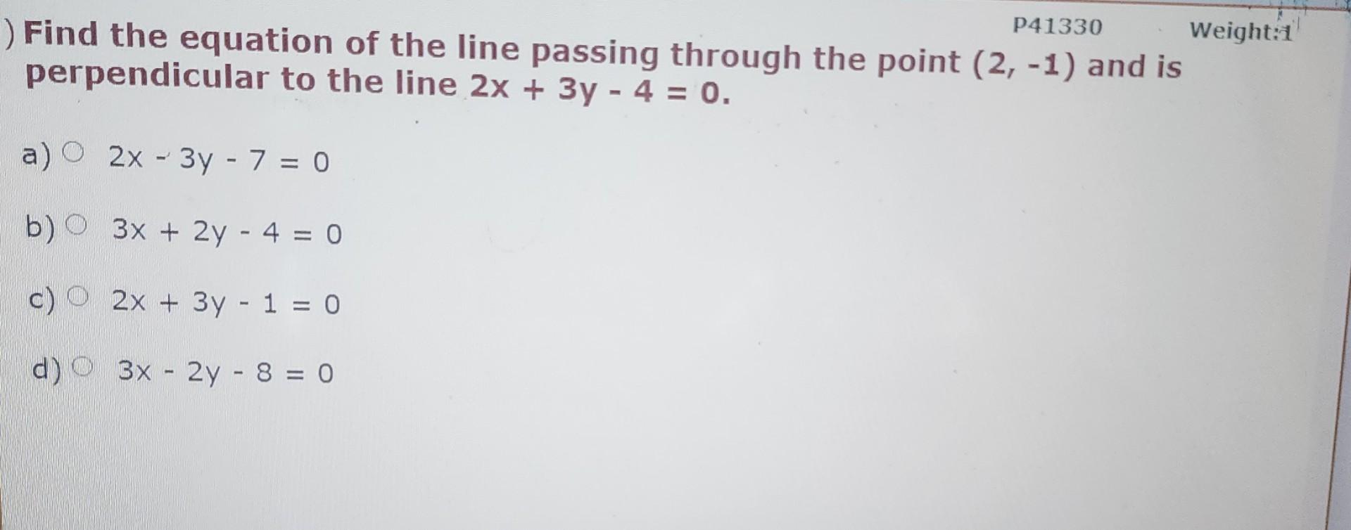 Solved Find the equation of the line passing through the | Chegg.com