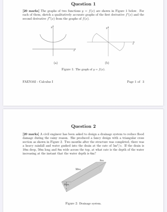 Solved Question 1 [20 Marks] The Graphs Of Two Functions Y