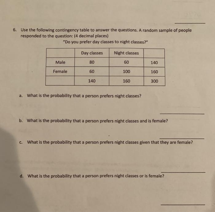 Solved 6. Use the following contingency table to answer the | Chegg.com
