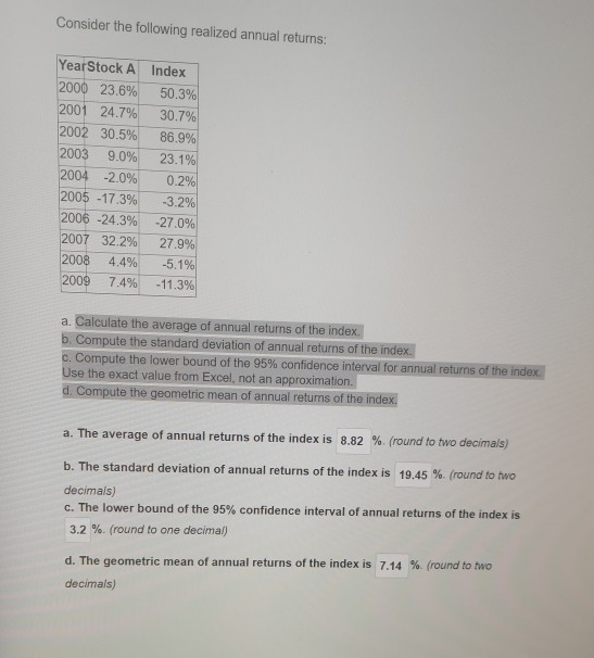 Solved Consider The Following Realized Annual Returns: Year | Chegg.com