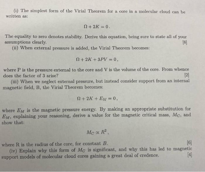 (i) The simplest form of the Virial Theorem for a | Chegg.com