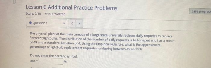 Solved Lesson 6 Additional Practice Problems Save progress | Chegg.com