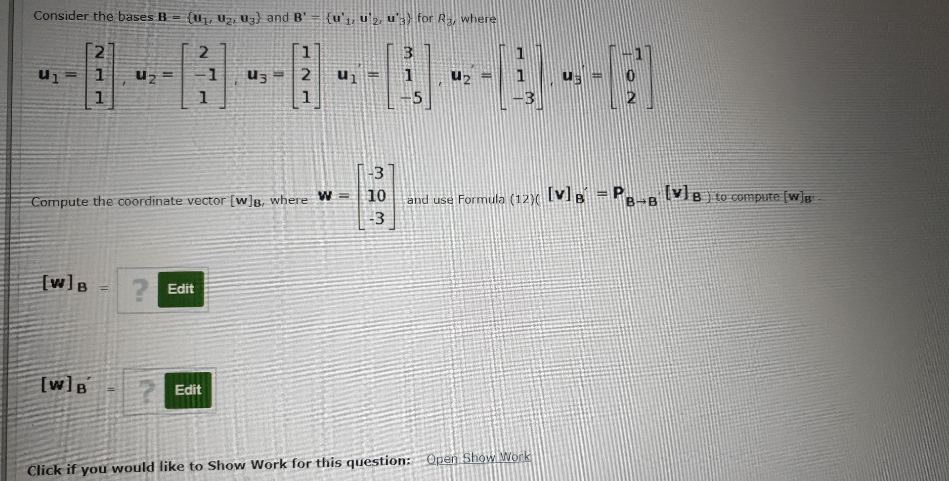 Solved Consider The Bases B {U1, U2, U3} And B' {u'ı, U'2, | Chegg.com