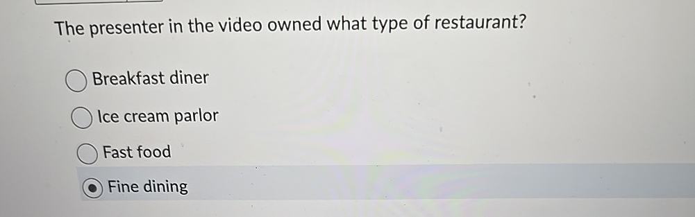 Solved The presenter in the video owned what type of | Chegg.com