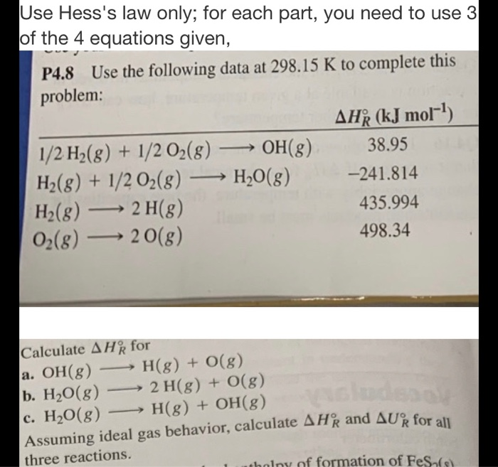 Solved Use Hess S Law Only For Each Part You Need To Us Chegg Com