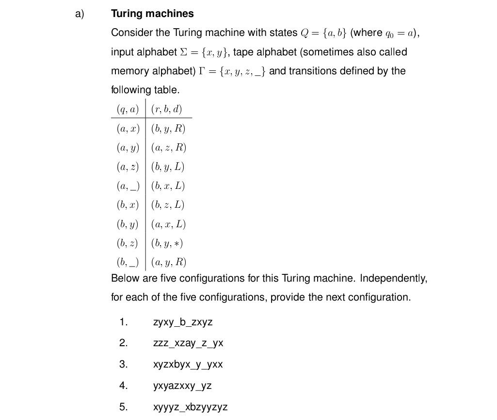 Solved Turing machines Consider the Turing machine with | Chegg.com