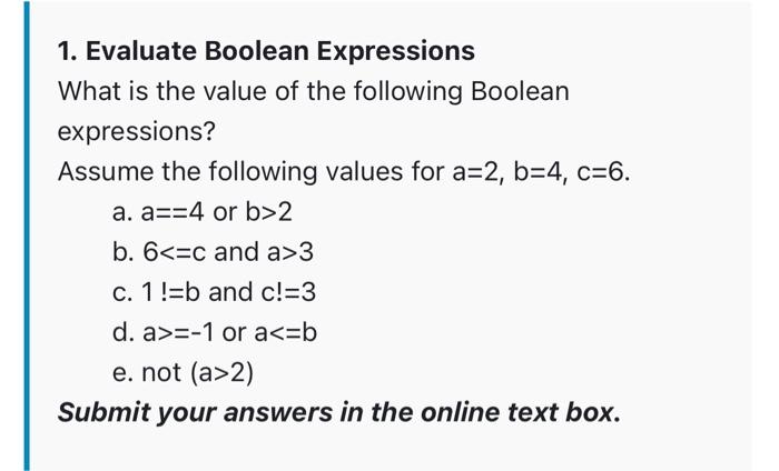 what is the value of each of the following boolean expressions