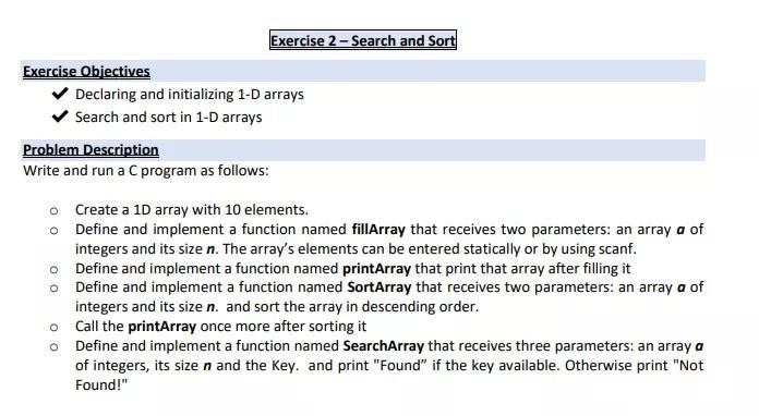 Solved Exercise 2 - Search and Sort Exercise Objectives | Chegg.com