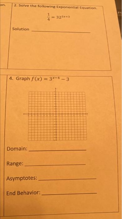 Solved on. 2. Solve the following Exponential Equation. = | Chegg.com