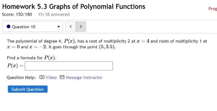 Solved Homework 5.3 Graphs of Polynomial Functions Score: | Chegg.com