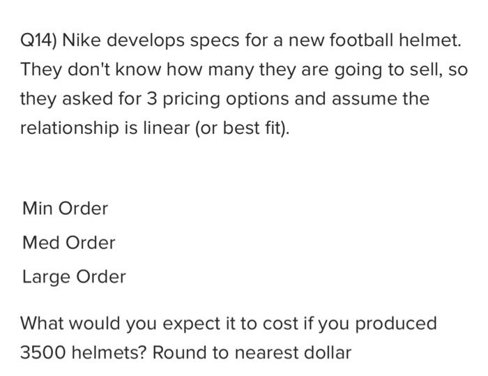Solved Q14) Nike develops specs for a new football helmet.