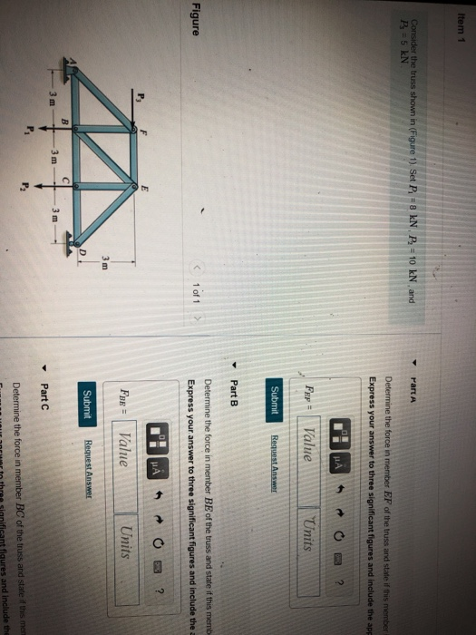 Solved Item 1 Consider the truss shown in (Figure 1). Set P | Chegg.com