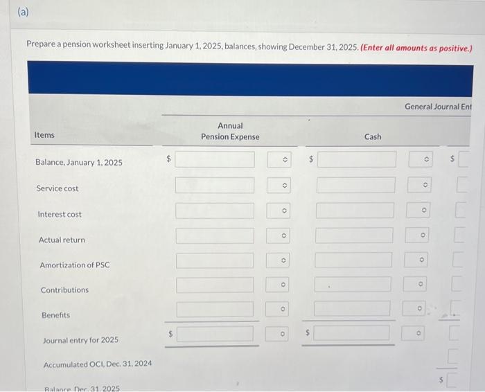 Solved Prepare a pension worksheet inserting January 1, | Chegg.com