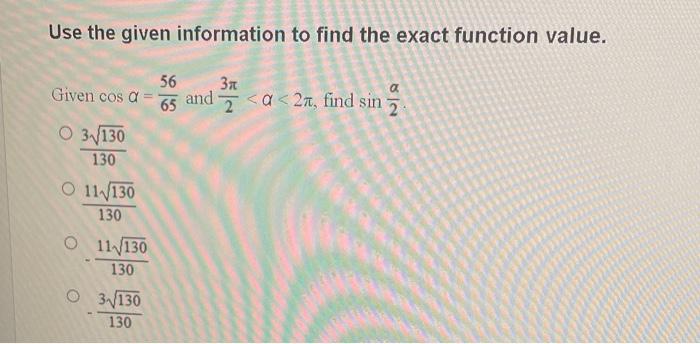 Solved Use the given information to find the exact function | Chegg.com