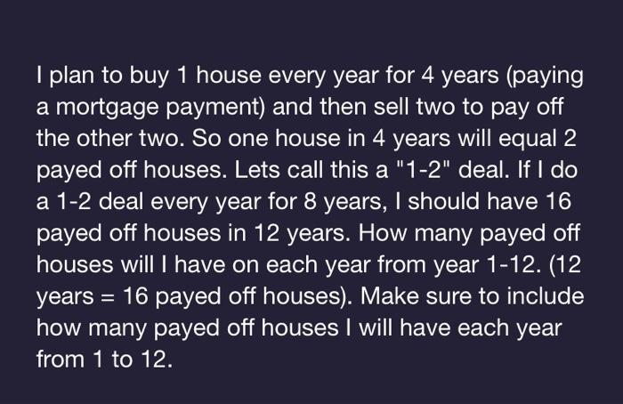 I plan to buy 1 house every year for 4 years (paying | Chegg.com