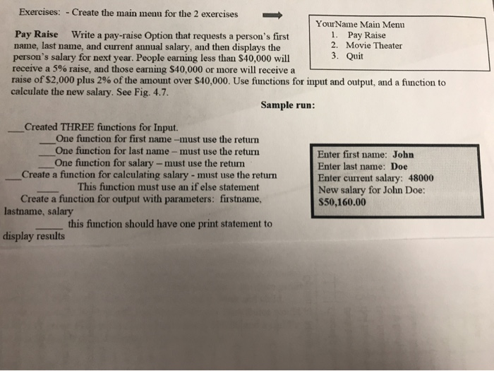 Solved Exercises Create The Main Menu For The 2 Exerci Chegg Com