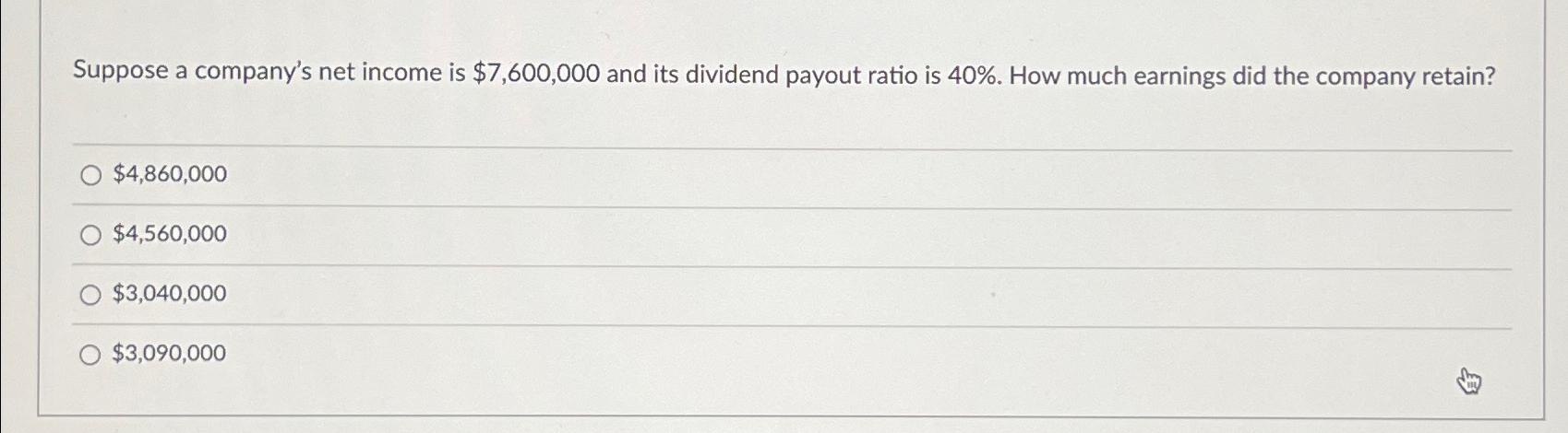 Solved Suppose A Company's Net Income Is $7,600,000 ﻿and Its | Chegg.com