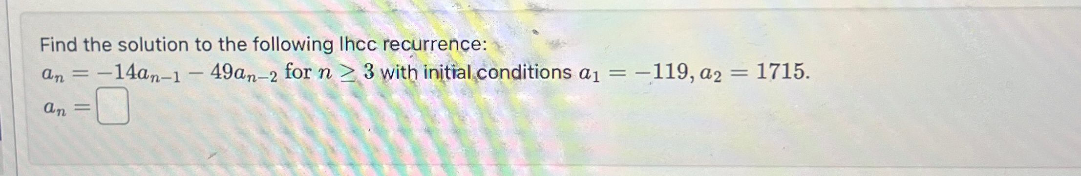 Solved Find the solution to the following Ihcc | Chegg.com