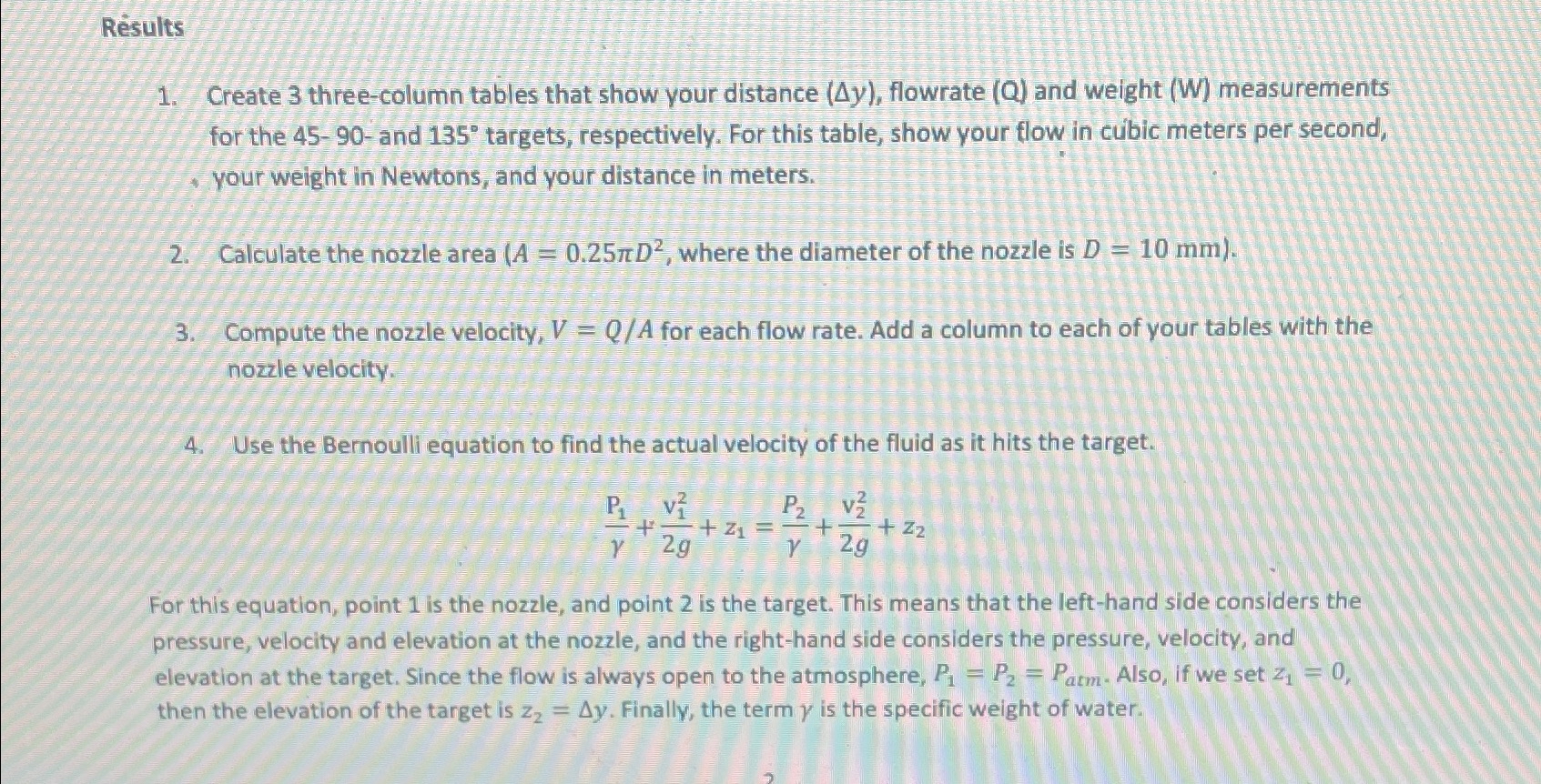 Solved RèsultsCreate 3 ﻿three-column tables that show your | Chegg.com