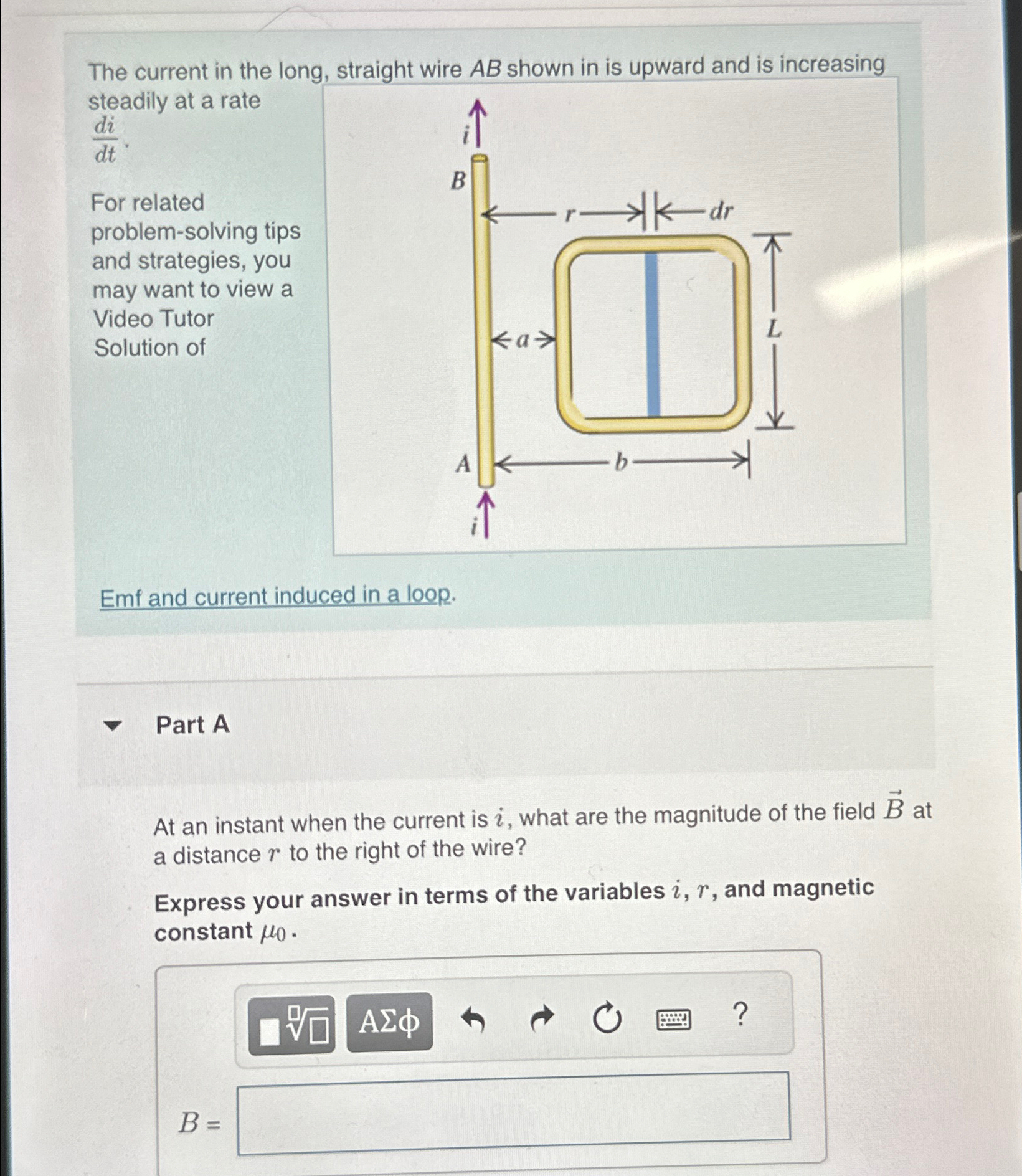 Solved The current in the long, straight wire AB ﻿shown in | Chegg.com
