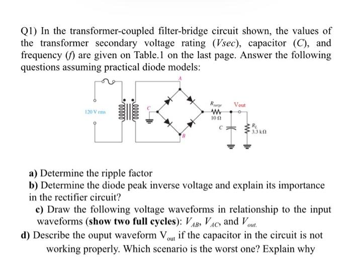 Solved Q1) In the transformercoupled filterbridge circuit
